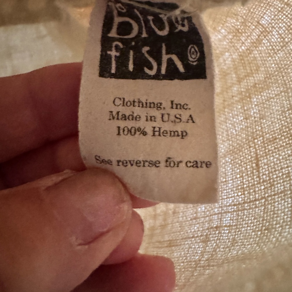 Blue Fish Hemp Linen Duster Jacket Dress Button Down Hand Paint Apples 1999 - Picture 5 of 16